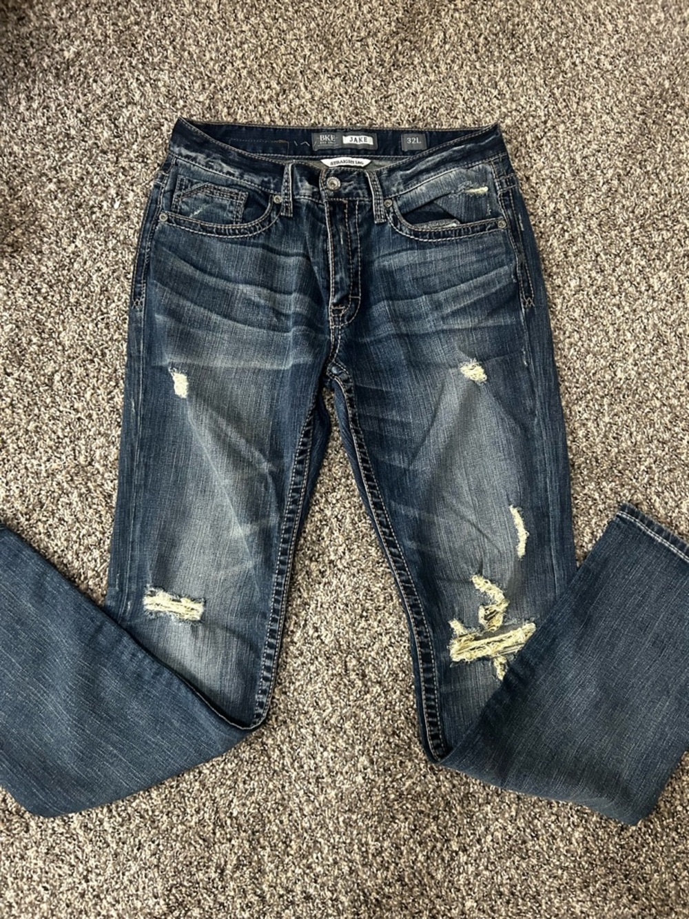 BKE Men's Distressed Dark Blue Straight Jeans